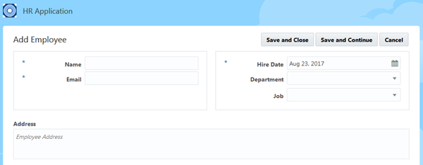 Create Employee page