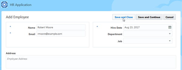 Create Employee page