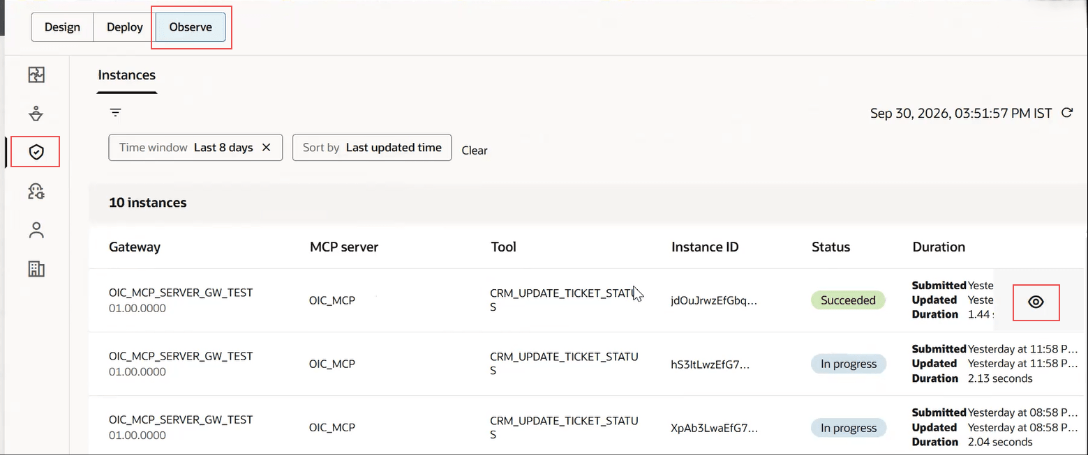 When you point to an MCP gateway instance, the View details icon appears.