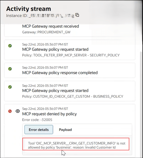 Policy denied error details.