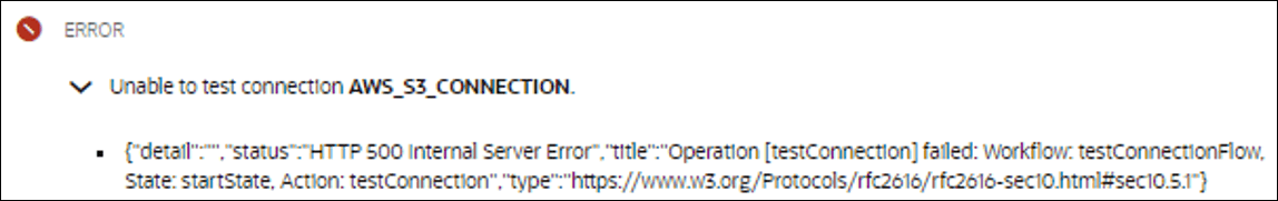 The error message says Unable to test connection.