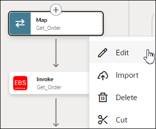 This image shows a Get_Order mapper icon being selected to display the Edit option.