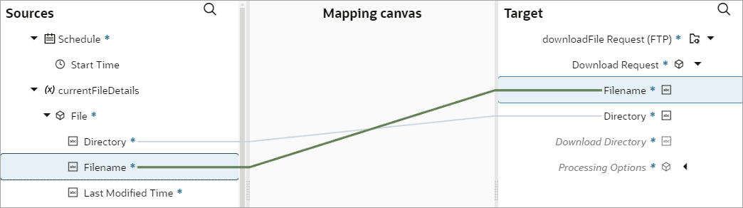 In the mapper, Directory is connected to Directory, and Filename is connected to Filename