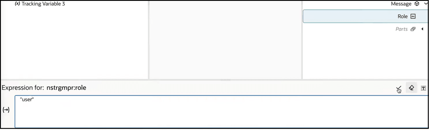 The target Role element is highlighted. In the Expression Builder, the value is set to "user".