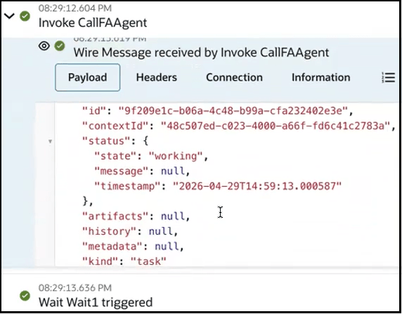 The activity stream is shown. The state with a value of "working" is shown.