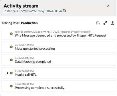 The Activity stream panel of the integration