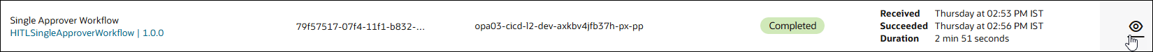 When you point to a workflow instance, the View details icon appears.