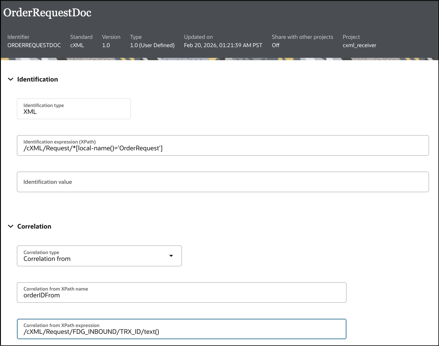 This image shows the expanded Identification and Correlation sections.