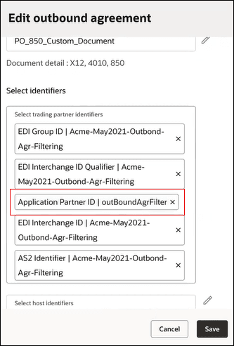 Select Application Partner ID identifier in the Create outbound agreement panel.