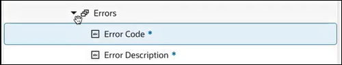 The source Errors element shows Error Code and Error Description elements.