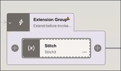 The Extension Group includes a data stitch action.