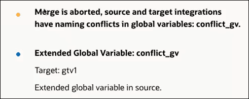 The error shows that the merge was aborted due to naming conflicts.