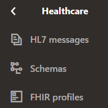 Navigation pane: HL7 messages, Schemas, and FHIR profiles