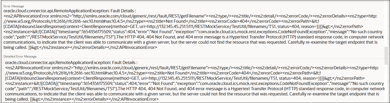 This image shows the summarized error message and detailed error message.