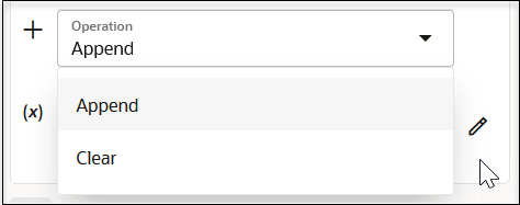 The Operation drop-down list is shown with options for Append and Clear. The Operation drop-down list is shown with options for Append and Clear.