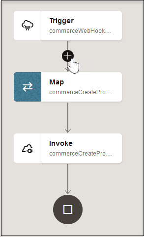 The + icon between a map and an adapter connection is displayed for selection. The + icon between a map and an adapter connection is displayed for selection.