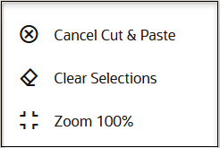 The menu shows the Cancel Cut & Paste, Clear Selections, and Zoom 100% options.