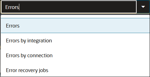 List options are Errors, Errors by Integration, Errors by Connection, and Error Recovery Jobs.