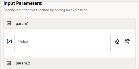 The Input Parameters section shows a parameter, a Value field, and another parameter.