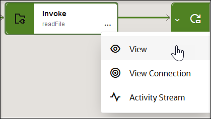 The actions menu is selected for the invoke action to show View being selected.