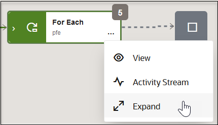 The actions menu is selected for the for-each action to show Expand being selected.