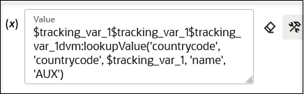 The Value field shows the expression with srcValuePlaceHolder replaced with $tracking_var_1.