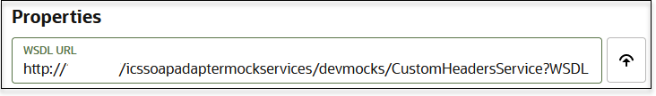 WSDL with header specified in the WSDL URL field of the Connection Properties section of the Connections page