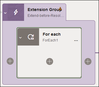 The Extension Group includes a For each action inside it.