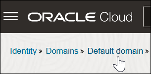 The Identity > Domains > Default domain > Oracle Cloud Services breadcrumbs are shown.