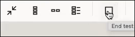 The integration canvas bar shows five icons. The icon on the far right is the End test icon.
