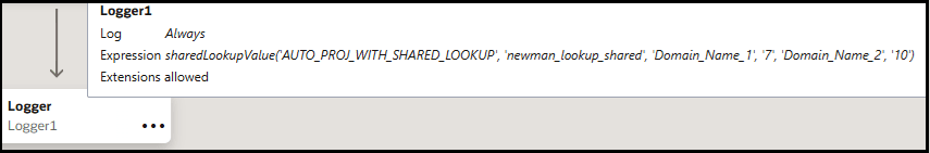 The Log setting is set to Always. Below this is the Expression that appears for the sharedLookupValue function. The Log setting is set to Always. Below this is the Expression that appears for the sharedLookupValue function.