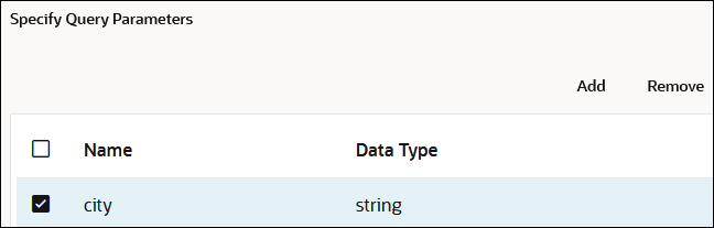 The Name and Data Type columns are shown. A row with a name of city is shown. This name has a data type value of string. The Name and Data Type columns are shown. A row with a name of city is shown. This name has a data type value of string.