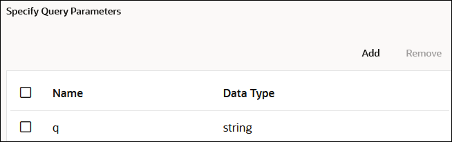 The Name and Data Type columns are shown. A row with a name of q is shown. This name has a data type value of string.