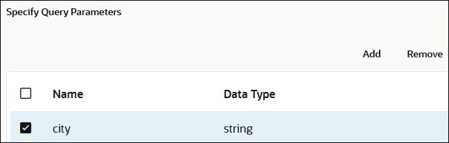 The Name and Data Type columns are shown. A row with a name of city is shown. This name has a data type value of string.