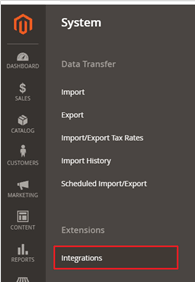 The SYSTEM icon is selected in the left navigation pane. After that, the Integrations icon is selected from the list of available options.