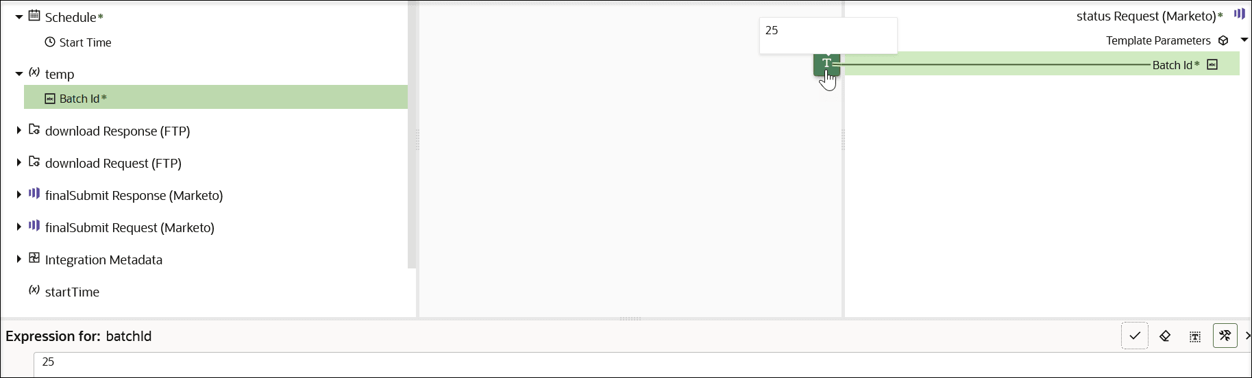 A target element includes a box with a T shown with a tool tip that includes the text (25) you entered.