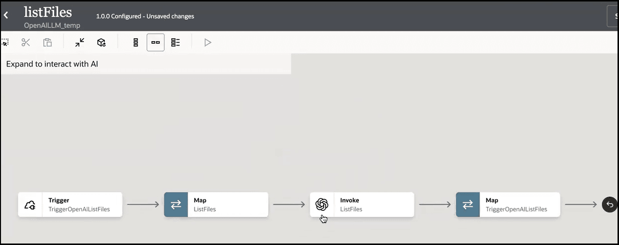 The integration shows a trigger, map, invoke, and map. The integration shows a trigger, map, invoke, and map.