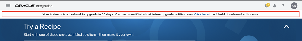 Upgrade scheduled notification in banner