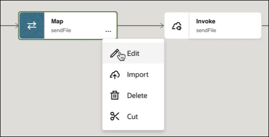 The map action in the integration is selected to show an option for Edit being selected.