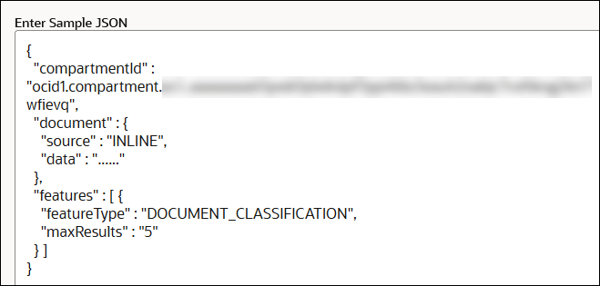 The Enter Sample JSON field shows sample request JSON code. The Enter Sample JSON field shows sample request JSON code.
