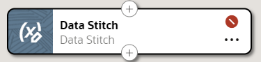 On the canvas, a data stitch action contains the "Action has a validation error" icon