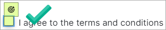 A checkbox control (the checkbox itself, not including its text label) is shaded green, and a target icon appears above it. A big green checkmark appears, indicating that the control is ready to be selected