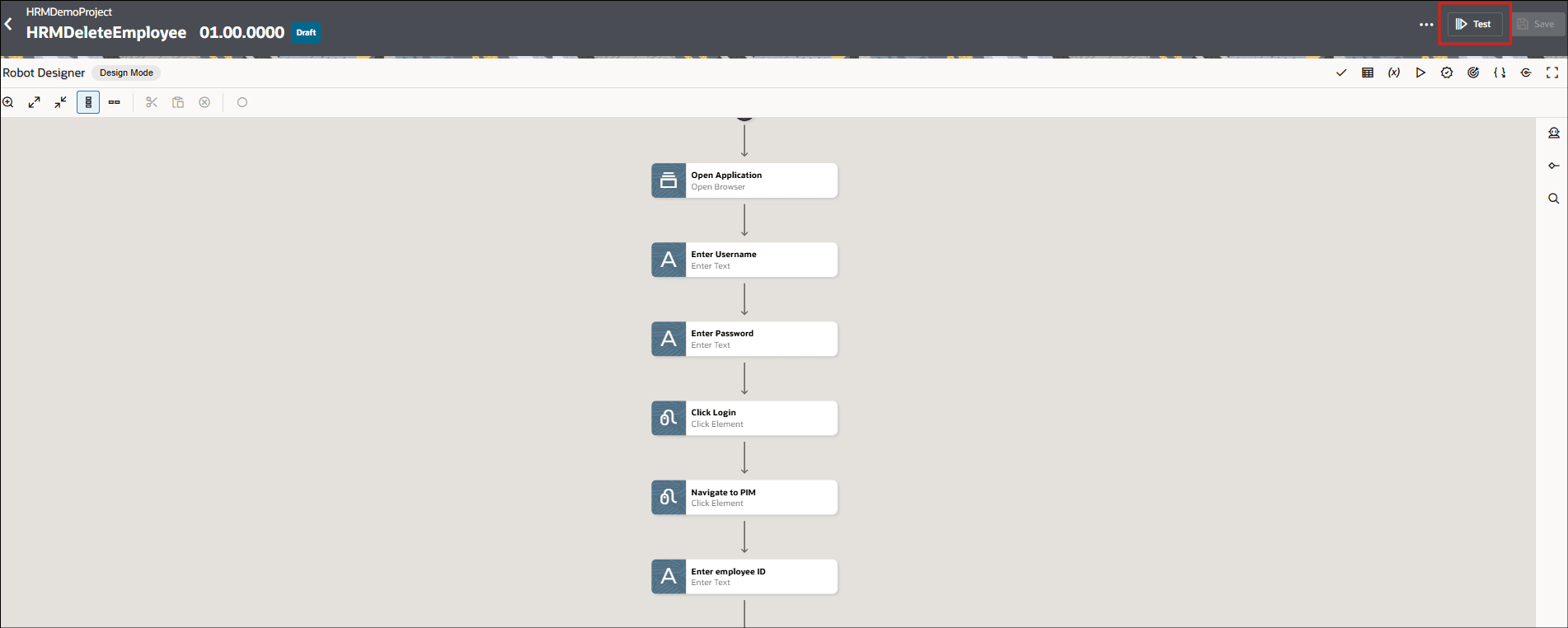 Click Test in the canvas to start the local testing Click Test in the canvas to start the local testing