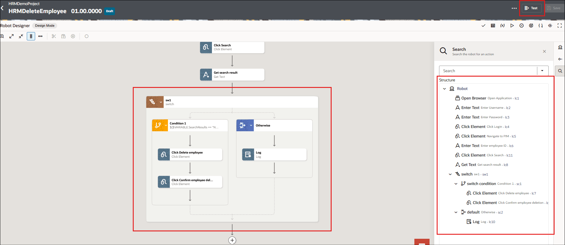 Example robot for searching and deleting an employee record in a HRM system Example robot for searching and deleting an employee record in a HRM system