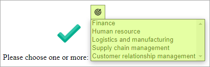 The box for a multi-select dropdown list is shaded green, and a target icon appears above it