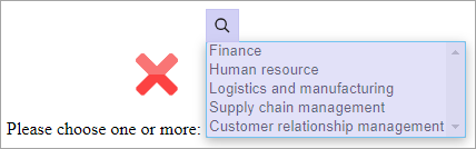 The box for a multi-select dropdown list is shaded purple, and a magnifying lens icon appears above it