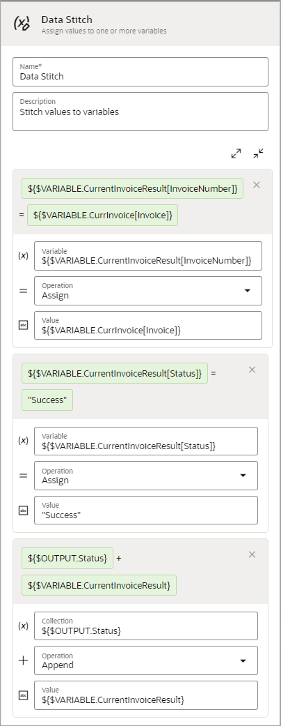 The Data Stitch panel contains details about the data stitch. Its contents are described in the text in this section