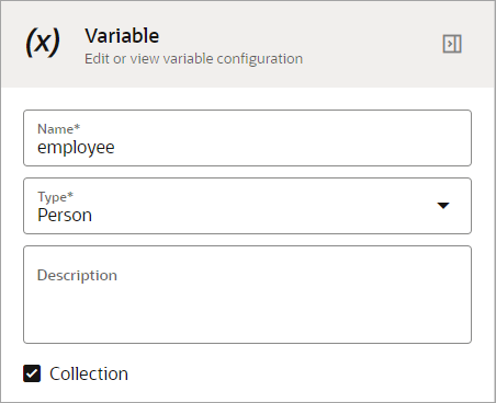 The employee variable is of type Person and is a collection