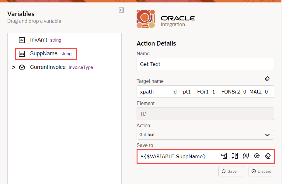 In the recorder, the Save to value is ${$VARIABLE.SuppName}