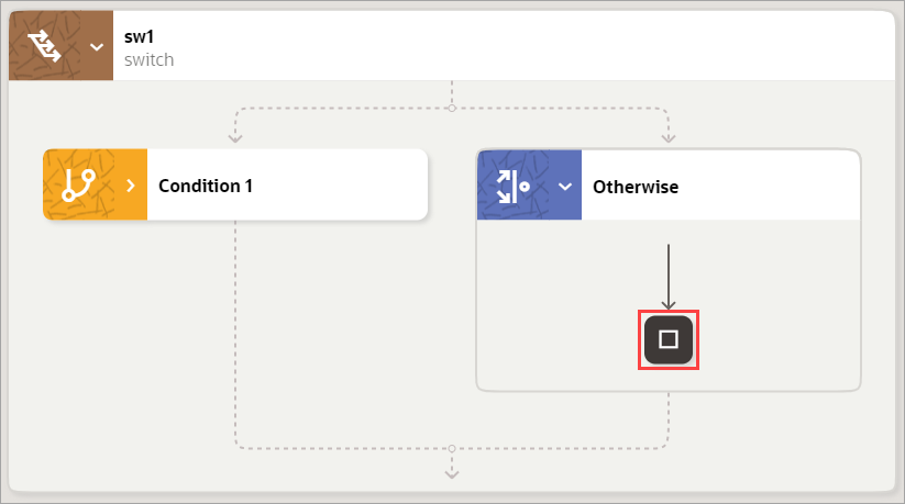 A stop action appears within the Otherwise condition in a switch statement